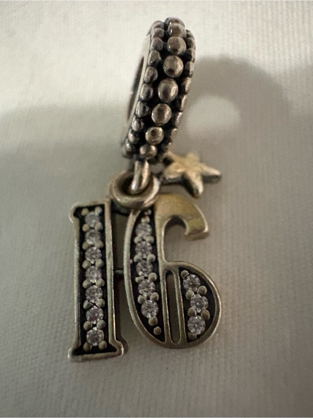 Pandora Silver '16' Number Charm with Cubic Zirconia Accents